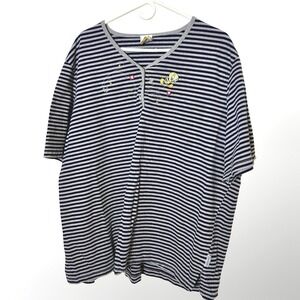 Looney Tunes Tweety Bird Striped Henley Shirt 1X Vintage 90s Navy Grey